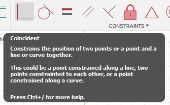 Инструмент Coincident (совпадение) - добавляет ограничение положений двух точек, линий, кривых 
